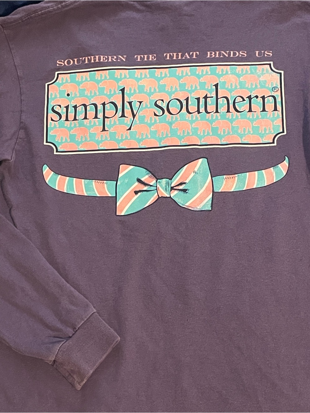 Simply Southern women’s size small Long Sleeve Tee in Purple with Mint & Coral